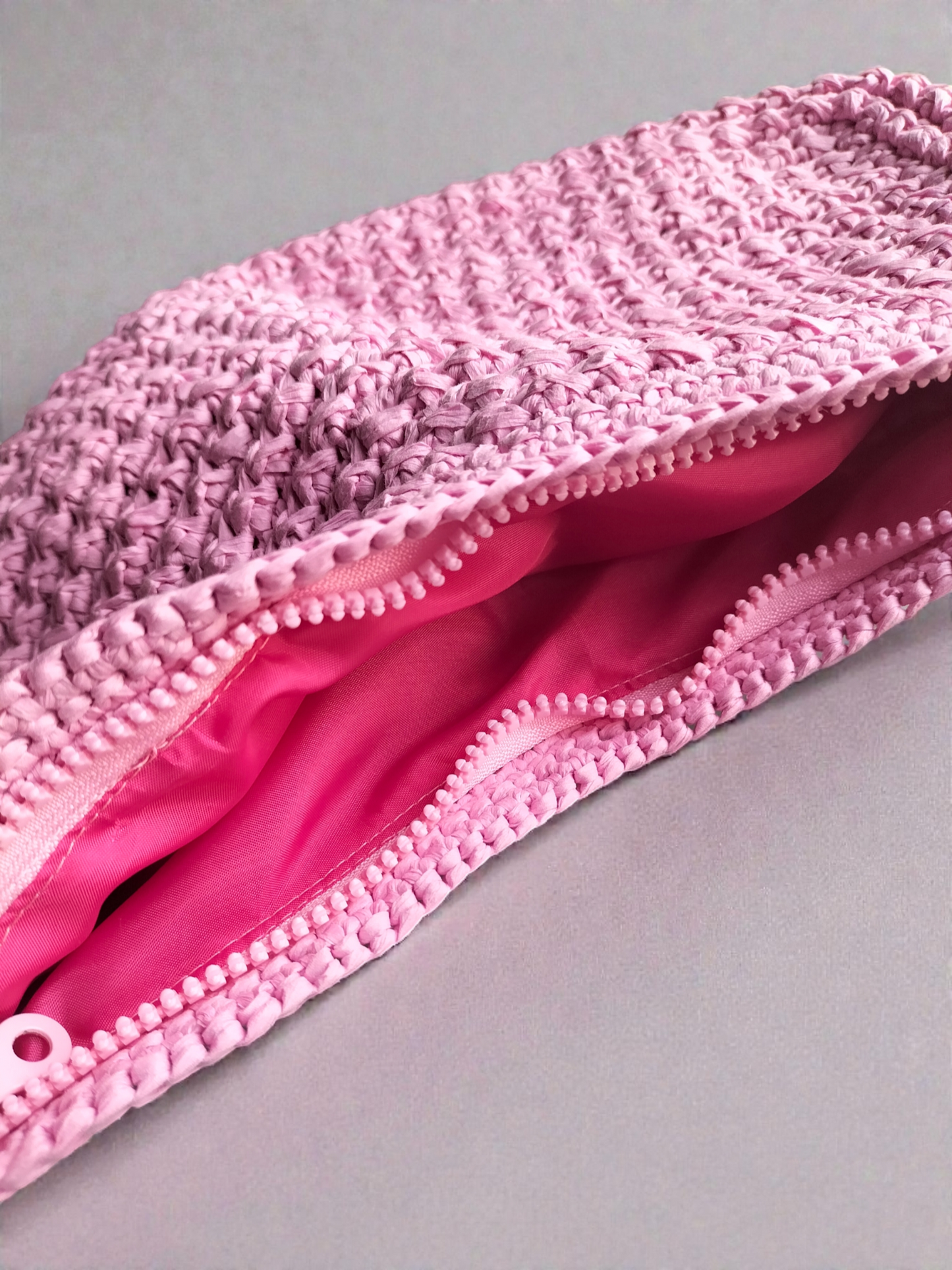 Pudra Pembe El Örgüsü Kağıt İp Clutch Çanta