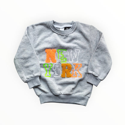 efabric Gri New York Baskılı Çocuk Sweatshirt – Pamuklu Uzun Kollu Çocuk Sweat