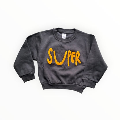 Siyah Süper Yazı Baskılı Çocuk Sweatshirt – Uzun Kollu Rahat Kesim Çocuk Sweat