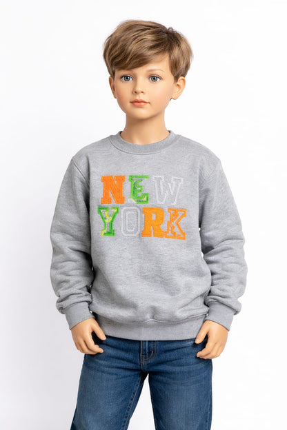 efabric Gri New York Baskılı Çocuk Sweatshirt – Pamuklu Uzun Kollu Çocuk Sweat