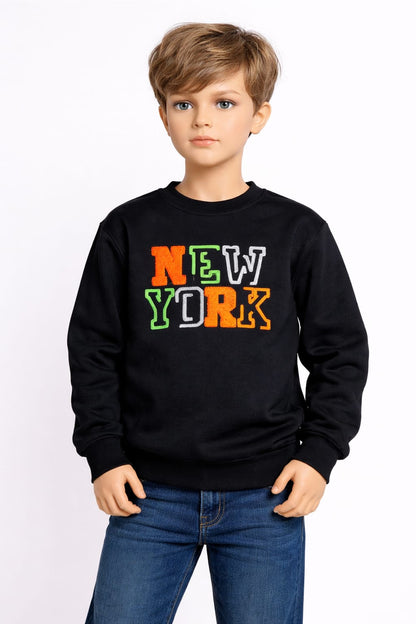 efabric Lacivert New York Baskılı Çocuk Sweatshirt – Uzun Kollu Rahat Kesim Çocuk Sweat