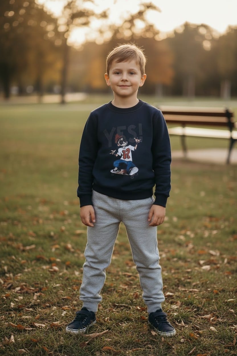 Erkek Çocuk Baskılı Eşofman Takımı – Sweatshirt ve Eşofman Altı Günlük Spor Takım