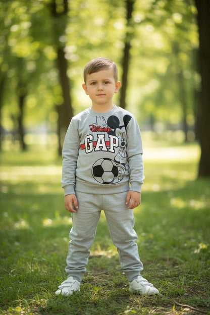 Gri Renk Erkek Çocuk Mickey Mouse Baskılı Eşofman Takımı – Gri Sweatshirt ve Eşofman Altı Spor Takım