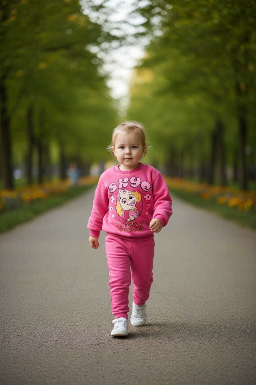 Pembe Renk Kız Bebek Paw Patrol Skye Baskılı Eşofman Takımı – Pembe Sweatshirt ve Alt Takım