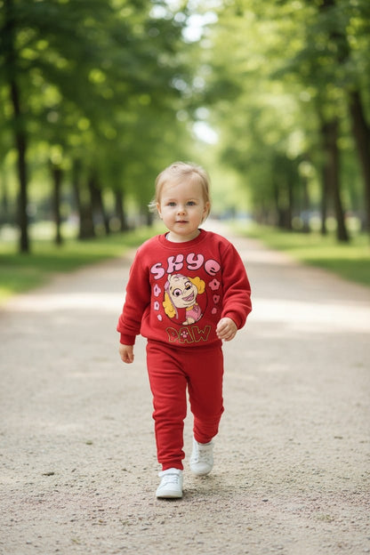Kırmızı Renk Kız Bebek Paw Patrol Skye Baskılı Eşofman Takımı – Kırmızı Sweatshirt ve Alt Takım