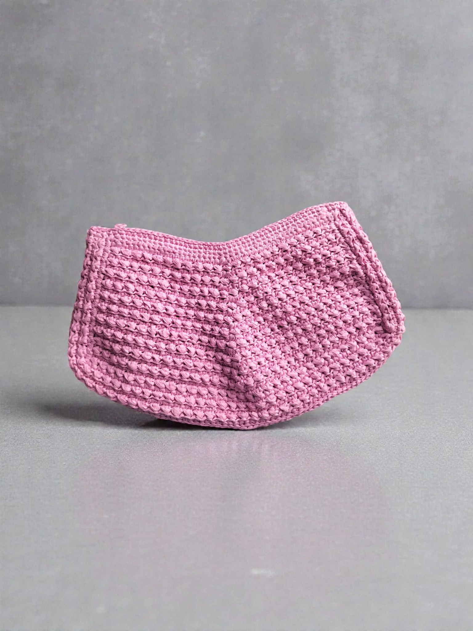 Pudra Pembe El Örgüsü Kağıt İp Clutch Çanta