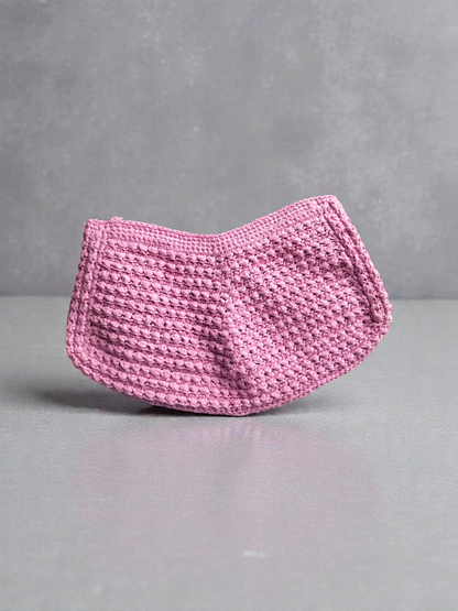 Pudra Pembe El Örgüsü Kağıt İp Clutch Çanta