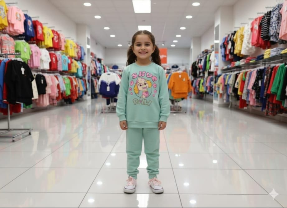 Kız Çocuk Mint Yeşili Baskılı Eşofman Takımı – Desenli Sweatshirt ve Alt Spor Takım